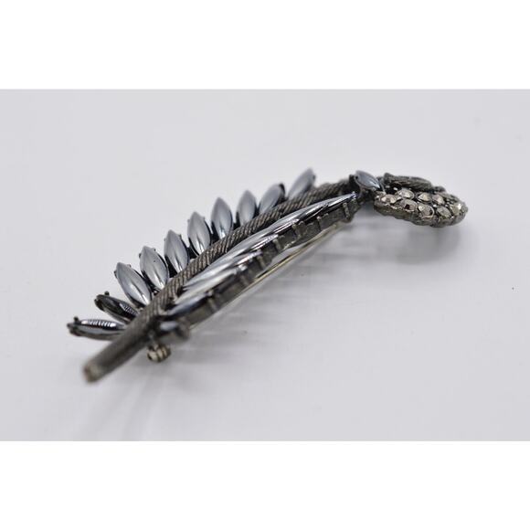 Weiss Vintage Pin Brooch Gunmetal Feather Marcasite Shiny Statement Signed Bin8 - Picture 4 of 8